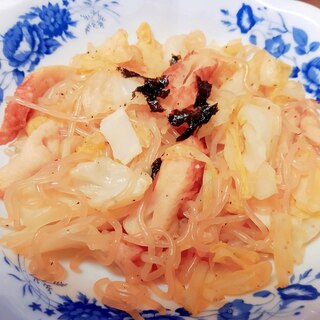 中央の芯も食べきり！キャベツと白滝の中華味煮